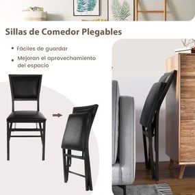 Conjunto de 2 cadeiras dobráveis estofadas em PU com encosto alto e estrutura metálica para sala de jantar castanho escuro