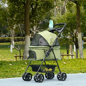 Carrinho de bebé dobrável para cães e gatos, com cesto de arrumação, porta-copos, tecido Oxford 300D impermeável, 4 rodas, verde