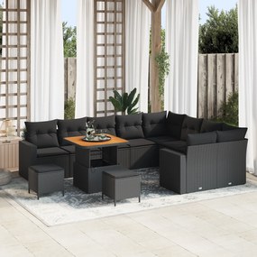 Conjunto de Sofá de Jardim vidaXL com 12 Peças e Almofadas Preto Ratta