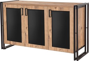 Aparador "Hakon" com 3 Portas - Pinho Atlântico e Preto - 140x80x45 cm