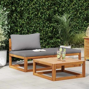 vidaXL 3 pcs conjunto lounge de jardim c/ almofadões acácia maciça