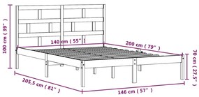 Estrutura de cama 140x200 cm madeira de pinho maciça branco