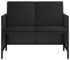 6 pcs conjunto de jantar p/ jardim c/ almofadões vime PE preto