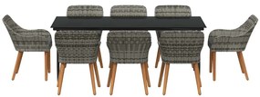 Conjunto de Jantar de Jardim com 9 Peças Cinza em Rattan Sintético