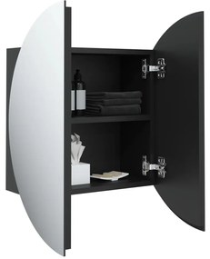 Armário casa de banho c/ espelho redondo/LED 47x47x17,5cm preto