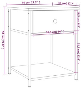 Mesa de cabeceira 44x45x58 cm derivados madeira cinzento sonoma