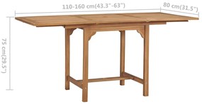 Mesa de jardim extensível (110-160)x80x75cm madeira teca maciça