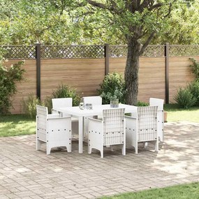 vidaXL Conjunto de Jantar de 7 Peças com Almofadas Branco Rattan Sintético