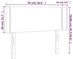 Cabeceira de cama c/ abas veludo 93x16x78/88 cm cinzento-claro