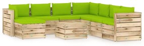 9 pcs conj. lounge jardim c/ almofadões madeira impreg. verde