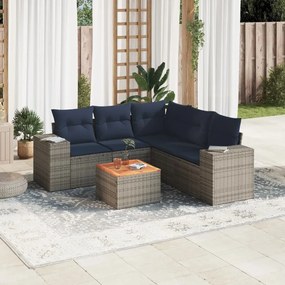 vidaXL 6 pcs conjunto sofás p/ jardim c/ almofadões vime PE cinzento