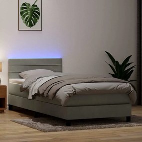 vidaXL Cama box spring c/ colchão e LED cinzento-claro 80x220 cm veludo