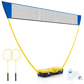 Conjunto de badminton portátil para crianças com 2 penas e 2 raquetes Estrutura em PVC resistente azul, amarelo