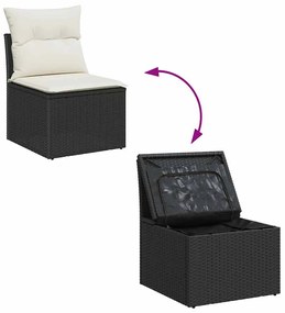 Conjunto de Sofá de Jardim com 9 peças com Almofadas Preto Ratan PE Ac