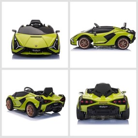 Carro Elétrico Lamborghini SIAN 12V para Crianças de 3-8 anos com Controle Remoto Abertura da Porta Música MP3 USB e Faróis 108x62x40cm Verde
