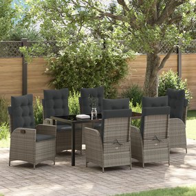 vidaXL Conjunto de Jantar de Jardim 7 Peças com Almofadas Cinza Rattan Poliéster