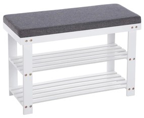 Banco de sapatos de bambu com prateleiras duplas para entrada e sala | SONGMICS | 71 x 29 x 49 cm | branco|cinza | LBS604W01.