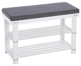 Banco de sapatos de bambu SONGMICS, sapateira de 2 níveis, organizador de sapatos estável para entrada, sala de estar, assento de banco suporta até 150 kg, 71 x 29 x 49 cm, branco e cinza LBS604W01