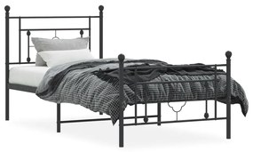 Estrutura de cama com cabeceira e pés 100x190 cm metal preto