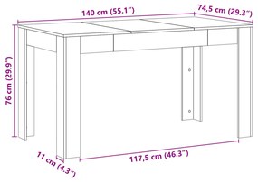 Mesa de jantar 140x74,5x76 cm deriv madeira carvalho artisiano