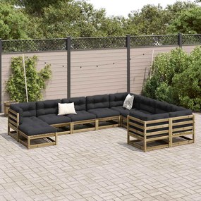 10pcs conj. sofás jardim c/ almofadões madeira pinho impregnado