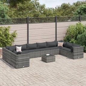 vidaXL 11 pcs conjunto lounge de jardim c/ almofadões vime PE cinzento