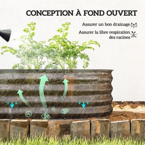Floreira elevada de jardim em aço, modular, para legumes, plantas e flores, 195 x 62 x 30 cm, cinzento