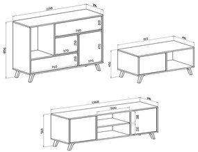 Conjunto de móveis Wind, Sala de Estar, Mobiliário auxiliar, Estrutura cor Cinzento e porta e gaveta cor carvalho - buffet - unidade de televisão - me