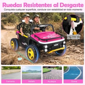 Carro elétrico para crianças 24V 2 lugares com controle remoto, música, luzes e conexão sem fio, buzina Rosa