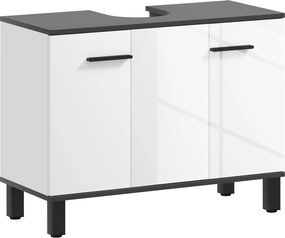 HOMCOM Móvel para Lavatório Pousar Móvel Casa de Banho com 2 Portas e Prateleira Ajustável para Lavatório com ou sem Pedestral 80x34x60 cm Branco Brilhante | Aosom Portugal