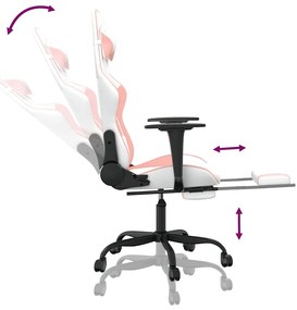 Cadeira gaming massagens c/ apoio pés couro artif. branco/rosa
