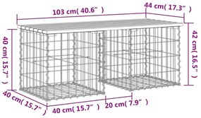 Banco de jardim c/ design gabião 103x44x42 cm pinho maciço