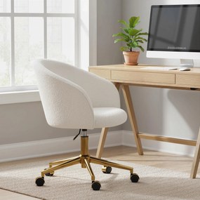 Cadeira de escritório, cadeira ergonómica de escritório com regulação de altura, cadeira giratória, base em aço, creme