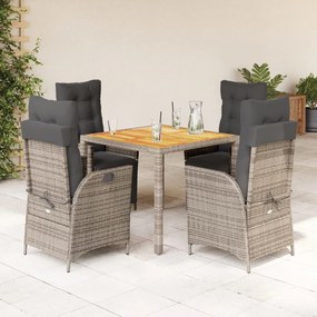 vidaXL 5 pcs conjunto de jantar p/ jardim c/ almofadões vime PE cinza