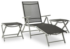 3 pcs conjunto lounge para jardim textilene e alumínio prateado