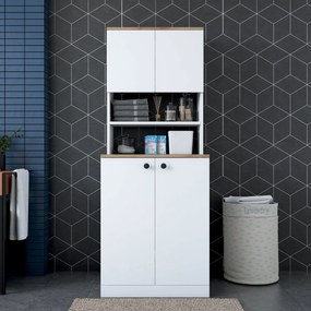 Armário para Máquina de Lavar KD102 – Branco e Nogueira – 70x183,6x72,