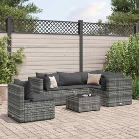 vidaXL 6 pcs conjunto lounge de jardim c/ almofadões vime PE cinzento