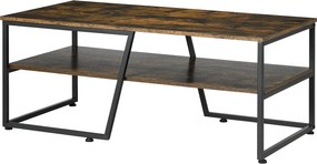 Mesa de centro retangular de estilo industrial com 1 tampo e 1 prateleira de arrumação em metal, 106 x 55 x 45 cm