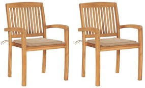 vidaXL Cadeiras de jardim c/ almofadões beges 2 pcs teca maciça