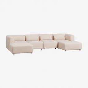 Sofá Modular Chaise Longue Esquerdo De 4 Peças Com Puff Fogler Tecido Pele De Borrego Bege Creme - Sklum