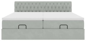 Estrutura cama otomana colchões 160x200cm veludo cinzento claro