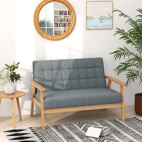 Sofá de sala moderna com 2 lugares 72 x 114 x 77 cm, estofada em tecido de linho respirável, estrutura em madeira e espuma de borracha, cinzento