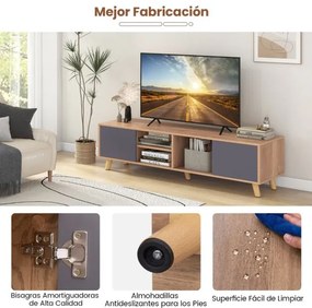 Móvel TV até 65” Suporte para TV moderno de estilo rústico com Estante aberta Mesa de consola para TV com 3 orifícios para gestão de cabos Castanho e