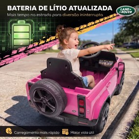 Carro Elétrico SUV para Crianças Land Rover Defender 12 V com Comando à Distância, Suspensão e Arranque Suave, Rosa