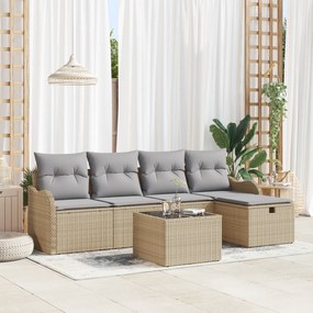 Conjunto de Sofá de Jardim de 6 Peças com Almofadas Bege Rattan, Sofá