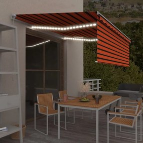 Toldo retrátil manual com estore/LED 4x3 m laranja e castanho