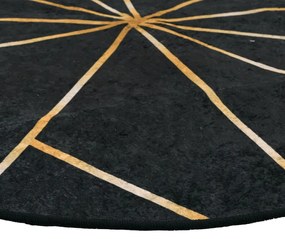 Tapete lavável antiderrapante Ø 120 cm preto e dourado