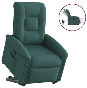 vidaXL Poltrona reclinável elevatória elétrica tecido verde-escuro