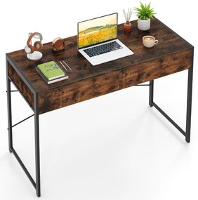 Secretária de escritório 111 x 48 x 76 cm com 2 gavetas, travessas reforçadas e suportes em X castanha