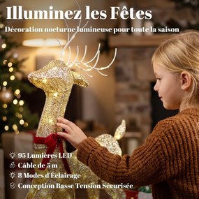 Conjunto de Veado e Trenó Luminosos, 80 x 23 x 125 cm, 95 LED de Luz Branca Quente, Dourado